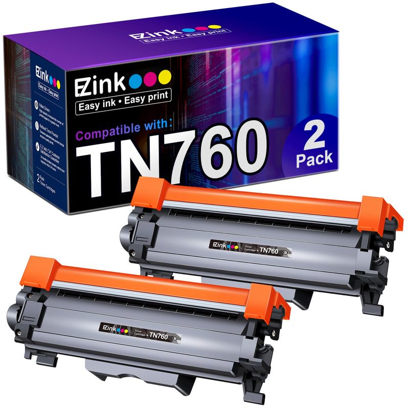 E-Z Ink TN760 Compatible Toner Cartridges Replacement for Brother TN-760 TN730 TN-730 to Use with MFC-L2710DW MFC-L2750DW HL-L2350DW HL-L2370DW HL-L2395DW HL-L2390DW DCP-L2550DW (Black, 2 Pack)