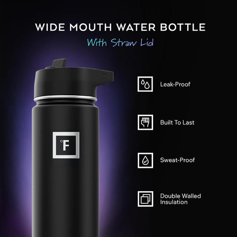 IRON °FLASK 24 oz Wide Mouth Water Bottle with Straw