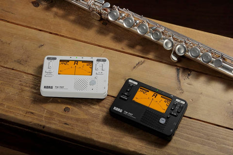 Korg TM-70C Tuner and Metronome w/ Contact Mic, Sound Out Mode, Transpose Mode, and Chromatic Mode - White