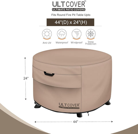 ULTCOVER Waterproof Round Patio Fire Pit Table Cover 44 inch