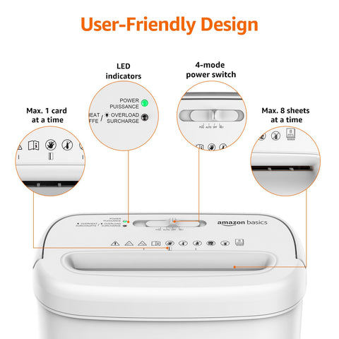 Amazon Basics Crosscut Paper and Credit Card Shredder for Security - 8-Sheet, Heavy Duty, White