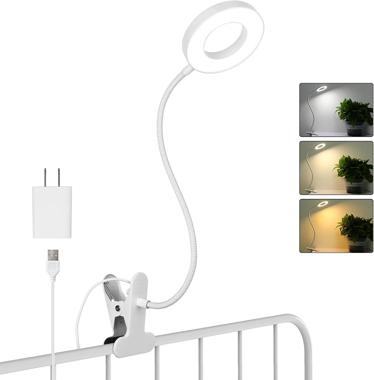 Woputne Desk Lamp Clip on Desk Reading Lights for Books in Bed (White)