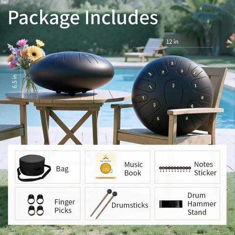 Rain Drum for Outside Garden,Steel Tongue Drum 12 Inches 15 Notes Musical Instruments, Handpan Drum Percussion Instrument