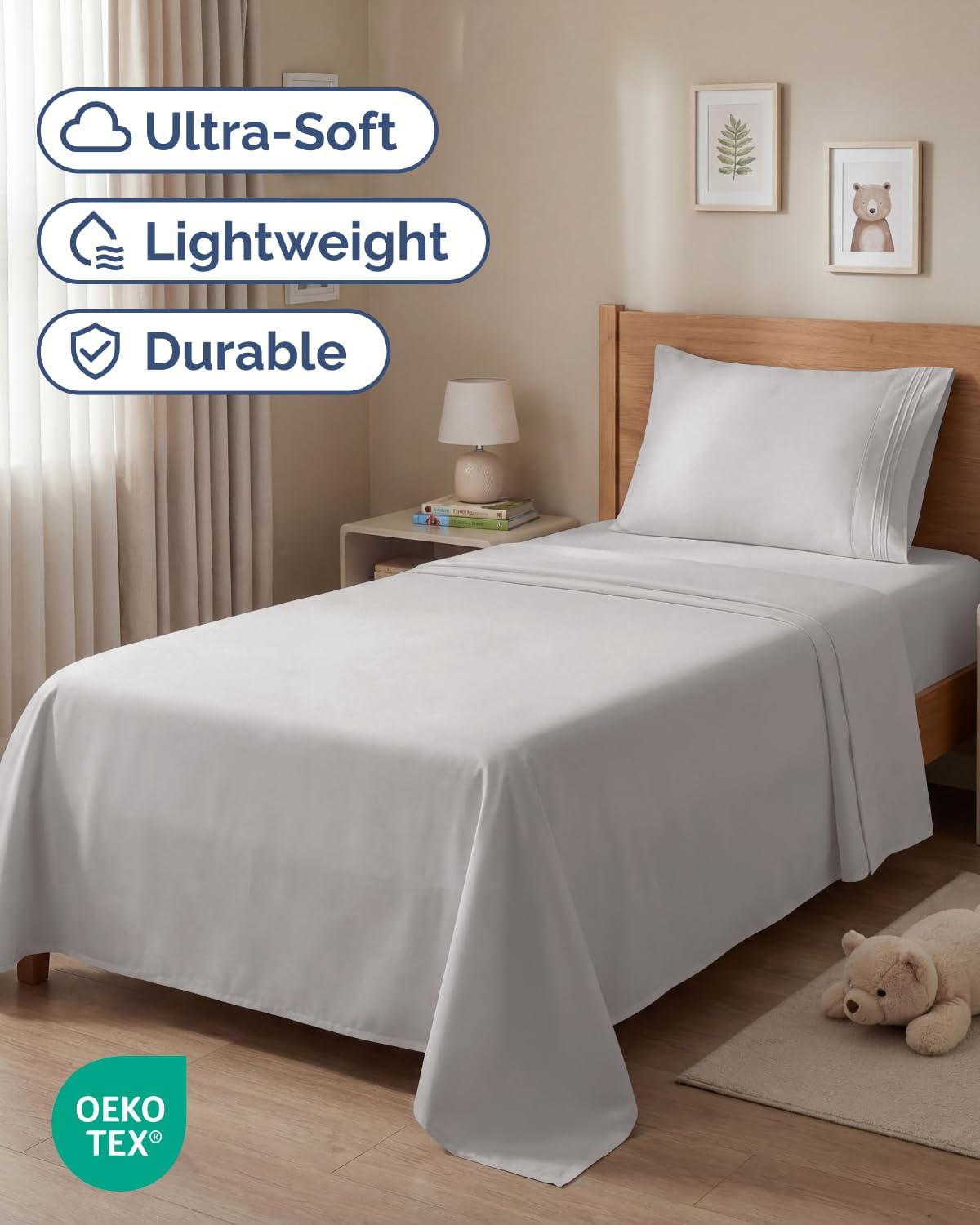 Twin Size 3 Piece Sheet Set - Breathable & Cooling Sheets - Light Grey