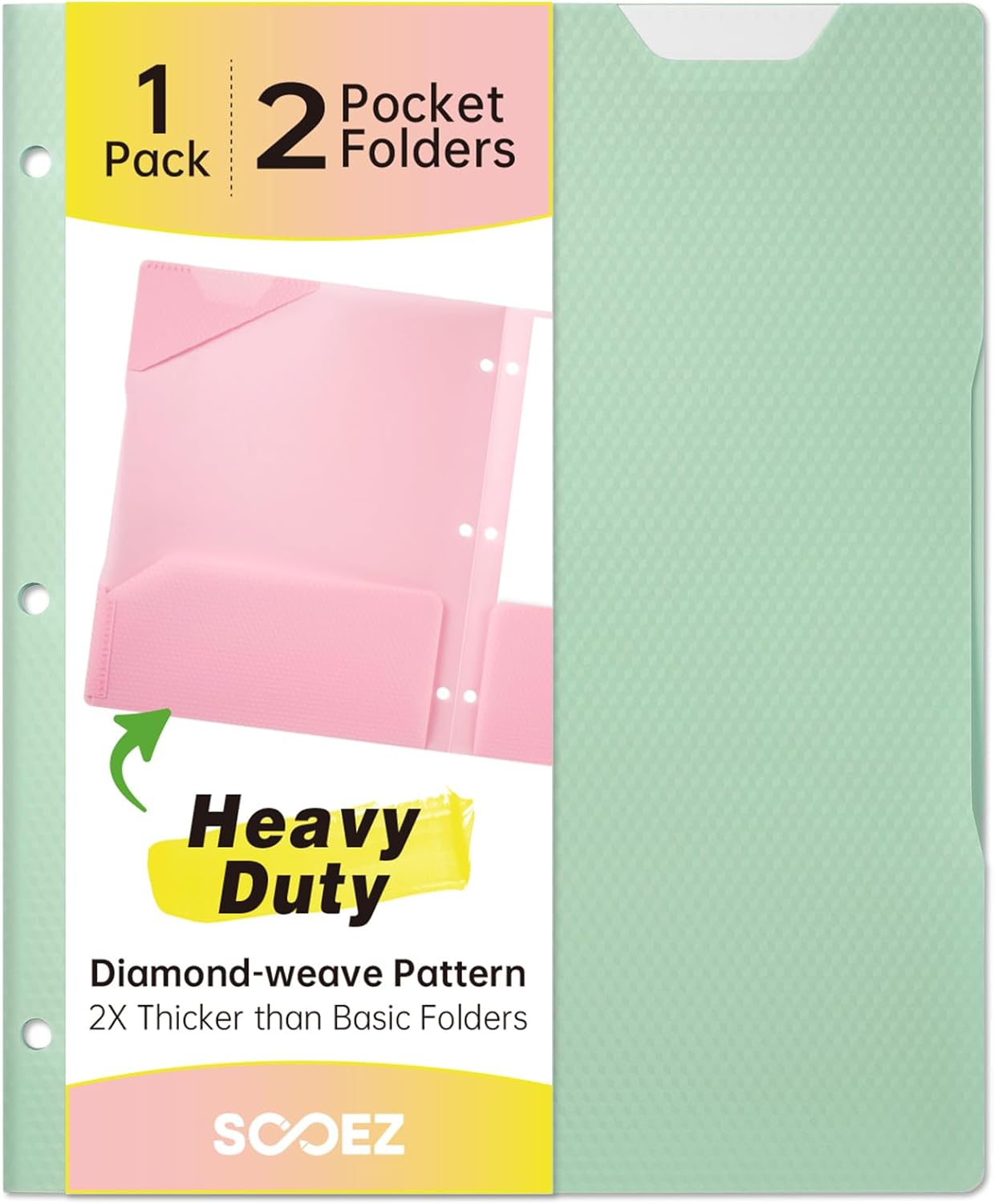 Sooez 2-Pocket Folders with Pockets, Plastic Heavy Duty, Fits 3-Ring Binder