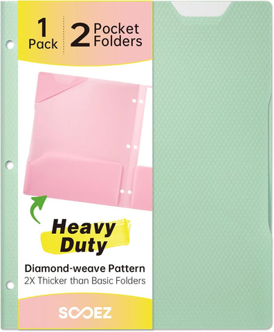 Sooez 2-Pocket Folders with Pockets, Plastic Heavy Duty, Fits 3-Ring Binder