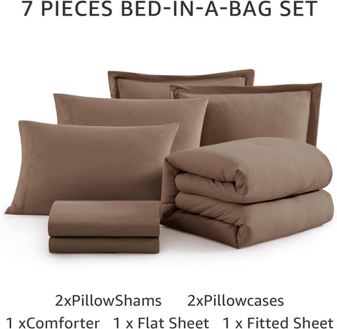 Queen Comforter Set-7 Pieces Soft Prewashed Bed in a Bag Queen Bedding Sets