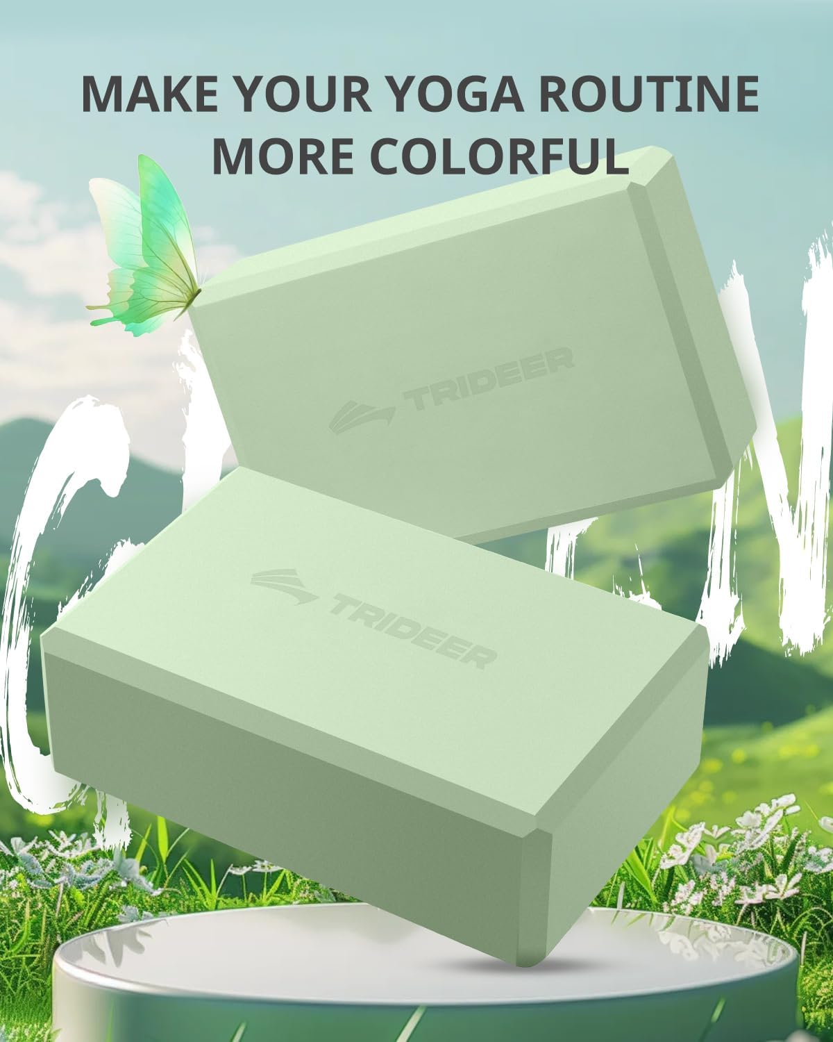 Trideer Yoga Blocks 2 Pack, Soft Non-Slip Foam Blocks with Beveled Edges for Alignment and Stretching in Yoga, Pilates, and Dance - Supportive, Lightweight, Odor Resistant, Latex-Free