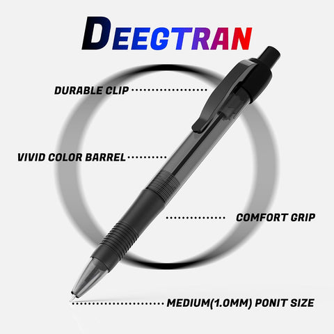 deegtran Pens Bulk, 30 Pack No Bleed Black Ink Click Pens with Soft Grip, Wholesale Retractable Ballpoint Pens for Office School, Medium Point Smooth 1.0MM