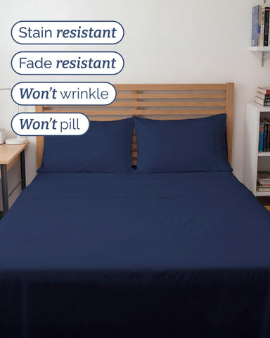 Full XL Sheets - 4 Piece Full XL Sheet Set - Cool & Breathable - Navy Blue