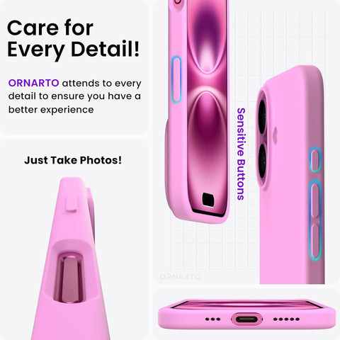 ORNARTO for iPhone 16 Case 6.1", Slim Liquid Silicone,Cherry Blossom