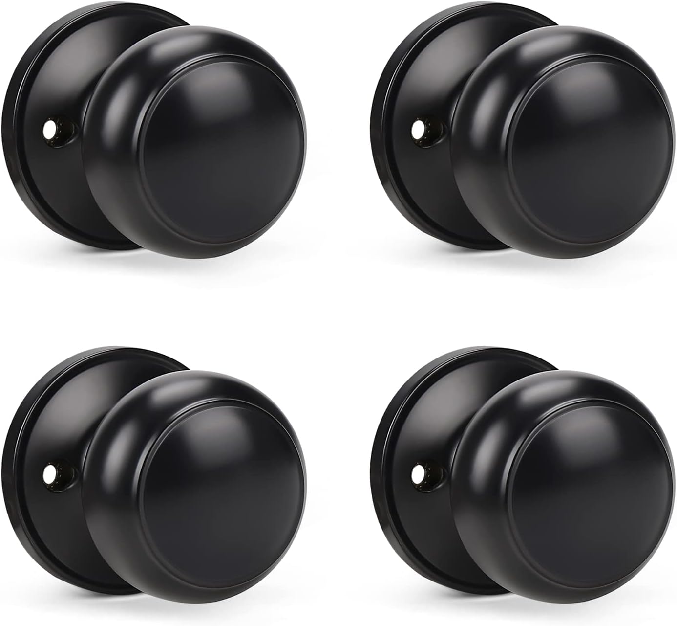 KNOBWELL 4 Pack Black Dummy Door Knob, Dummy Door Knobs for Closet/Hallway Doors, Individual Non-Turning Dummy Door Knob Single Side, Half-Dummy Round Door Knob, Matte Black Door Handle