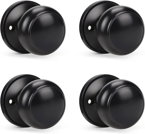 KNOBWELL 4 Pack Black Dummy Door Knob, Dummy Door Knobs for Closet/Hallway Doors, Individual Non-Turning Dummy Door Knob Single Side, Half-Dummy Round Door Knob, Matte Black Door Handle