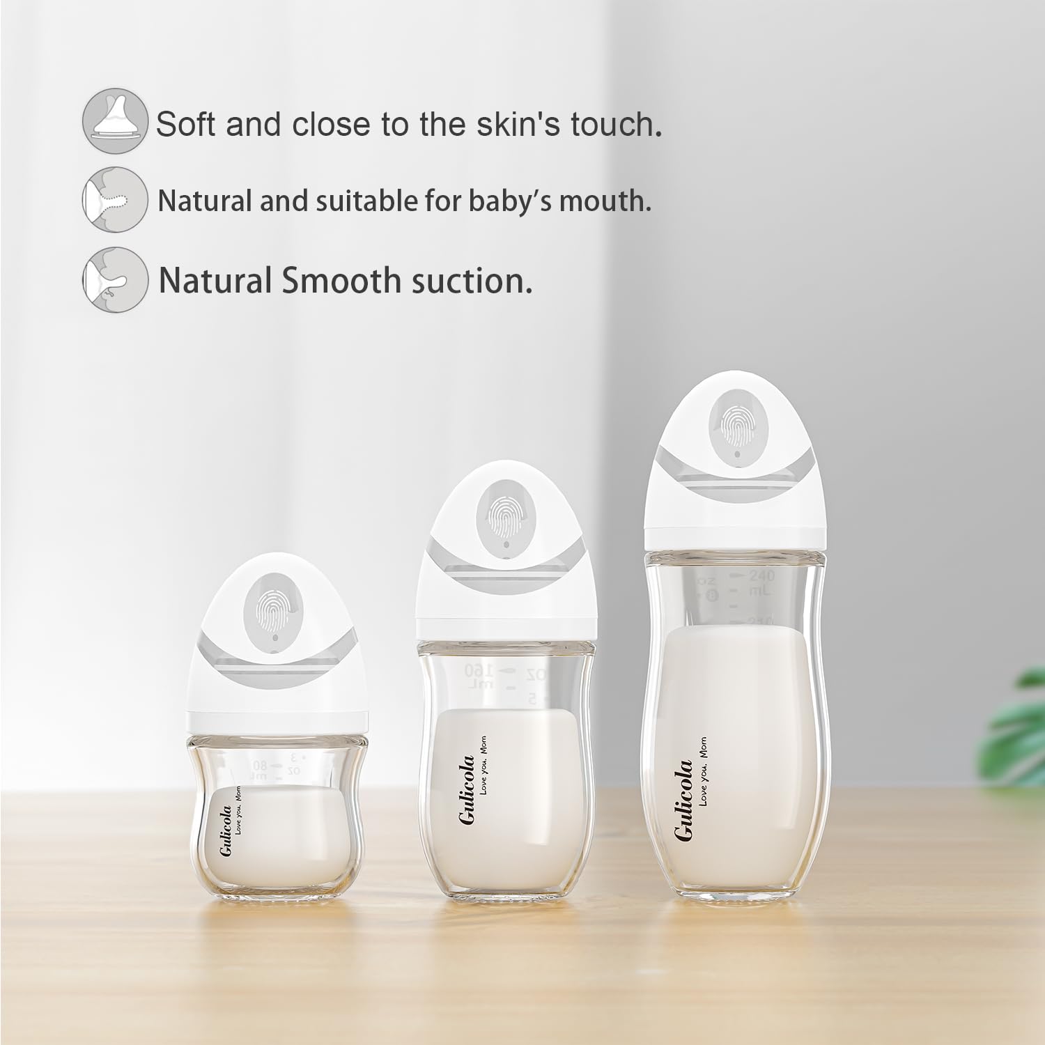 Gulicola Natural Glass Baby Bottle for Breastfeeding Babies, Newborn Anti-Colic Bottle Set with Slow Flow Nipple, 0-3 Months, 5 oz, 2 Pack - Pink