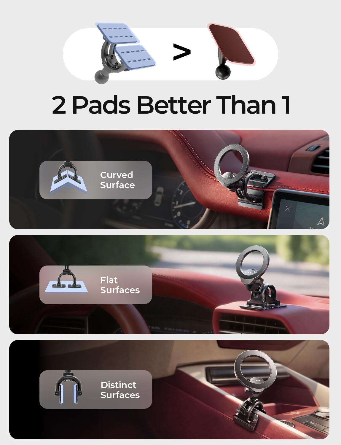 LISEN for MagSafe Car Phone Mount -Strong Magnets Magnetic Phone Holders for Your Car 2-in-1 Vent Dashboard Magnet Cell Phones Holder Mounts Car Accessories Gifts for Men Women fit iPhone, Black