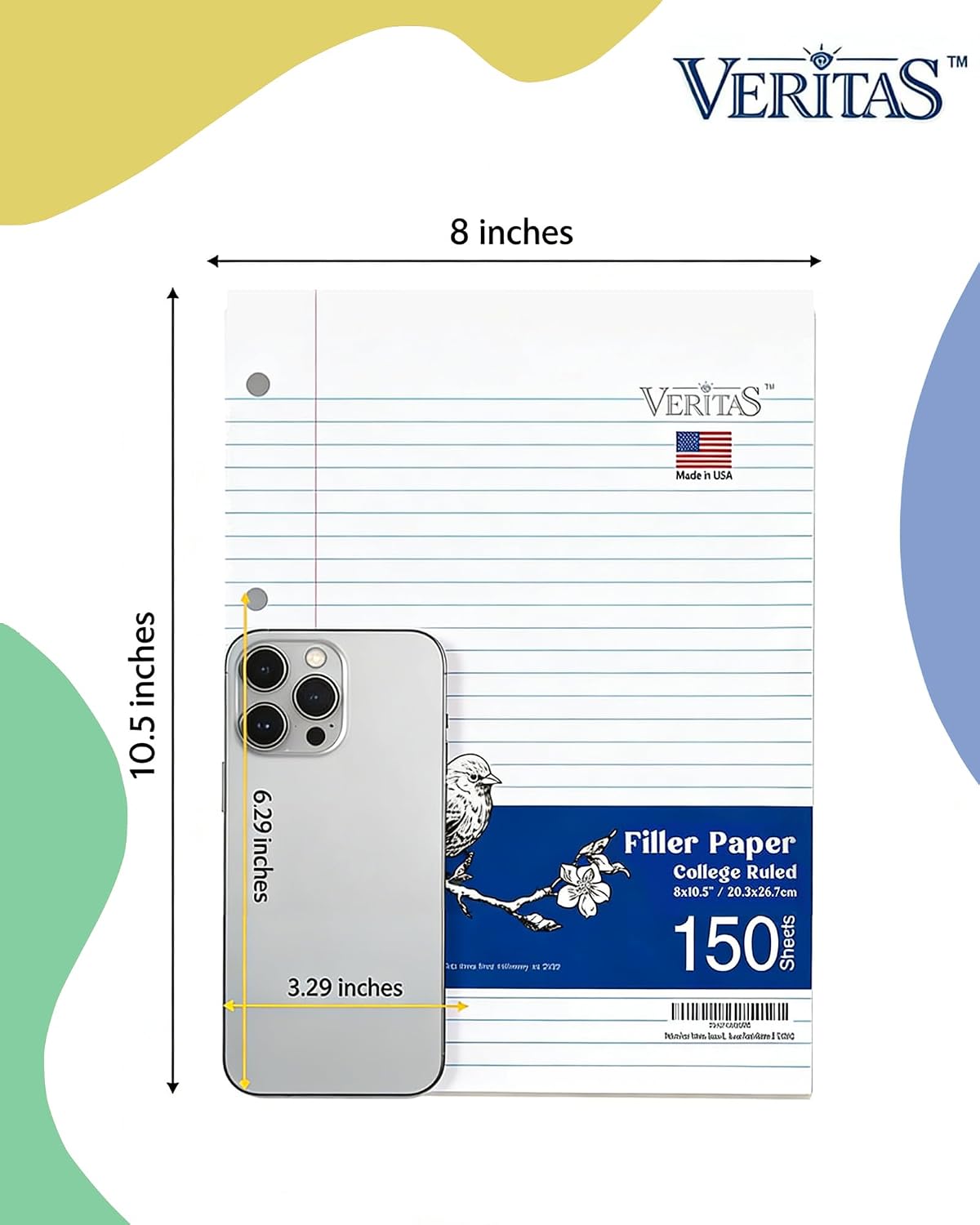 WritePads College Ruled Loose Leaf Paper, 600 Sheets Bulk Notebook Paper, 8"x10-1/2" 3 Hole Punched Filler Paper, Fits Standard 3-Ring Binder, 65lb Thick Paper, Made in USA