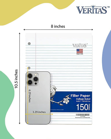 WritePads College Ruled Loose Leaf Paper, 600 Sheets Bulk Notebook Paper, 8"x10-1/2" 3 Hole Punched Filler Paper, Fits Standard 3-Ring Binder, 65lb Thick Paper, Made in USA