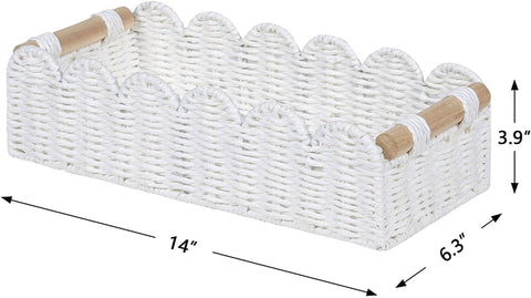 CubesLand Scalloped Toilet Paper Storage Basket W/Handle for Home Decor