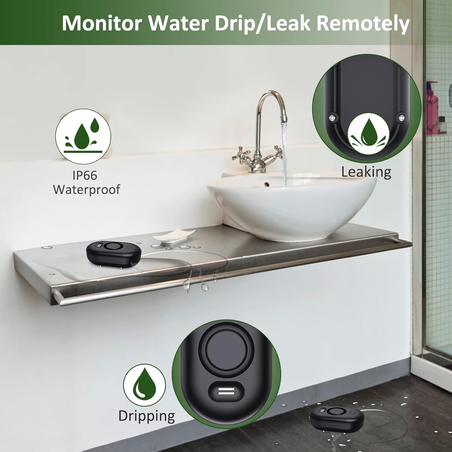 Water Leak Detector Sensor Alarm: Home Water Flooding Monitor Smart Sink Overflow Monitoring Adjustable Wet Moisture Alert Pipe Leakage Drip Detection Warning for Basement Floor (5 Sensor)