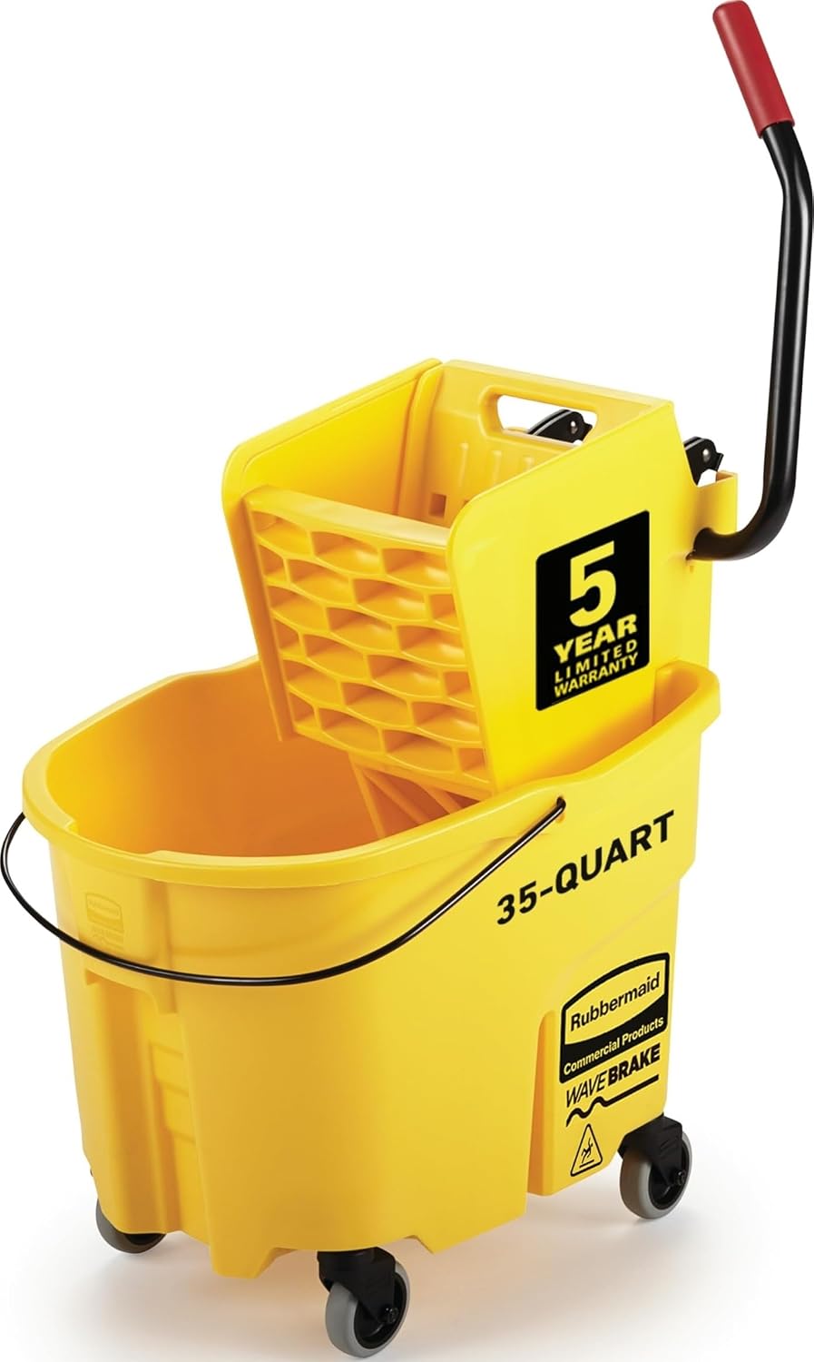 Rubbermaid Commercial Products WaveBrake 35 Qt. Side-Press Mop Bucket and Wringer Combo on Wheels Yellow for Professional/Industrial/Business Heavy-Duty Floor Cleaning/Mopping