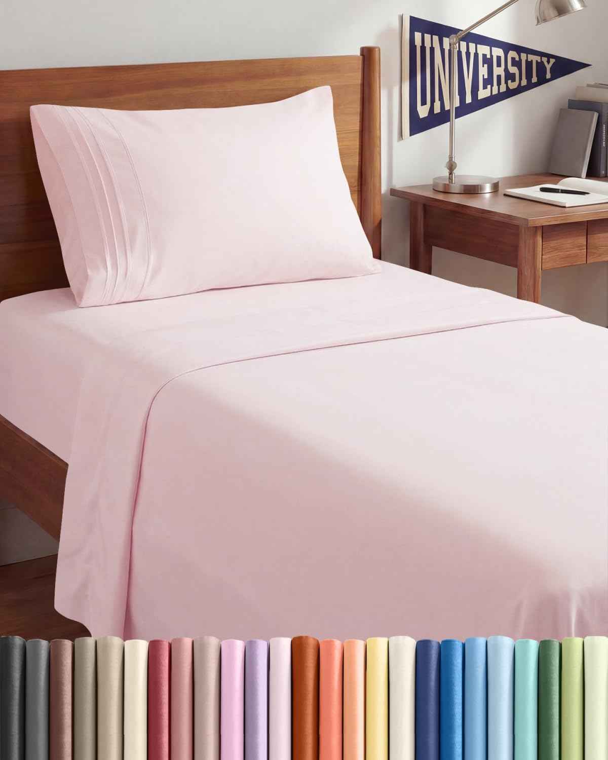 Twin XL 3 Piece Sheet Set - College Dorm Room Essentials - Lavender Pink