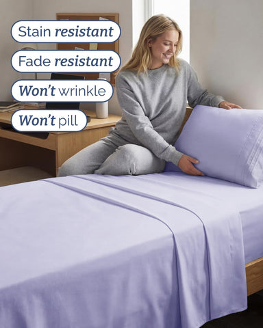Twin XL 3 Piece Sheet Set - College Dorm Room Essentials - Lavender