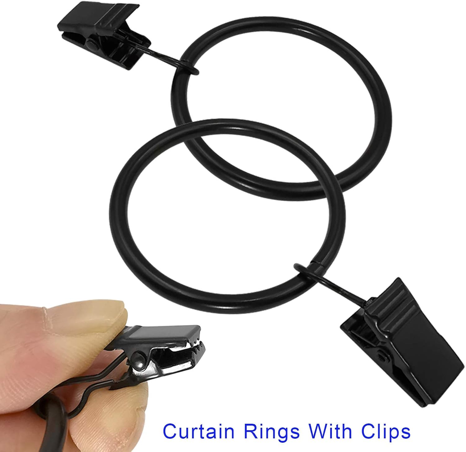 LLPJS Curtain Rings with Clips, 1.5 inch ID, 20 Pack, Black
