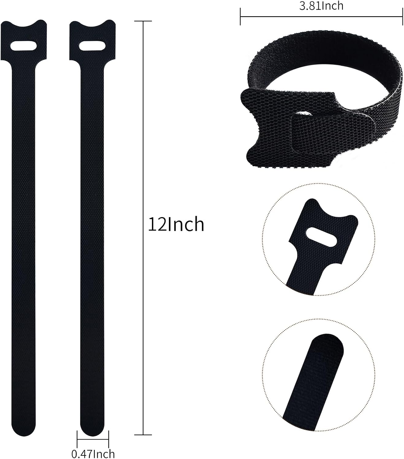 100 PCS 12 Inches Black Reusable Cable Ties,Multi-purpose Adjustable Cord Straps,Cable Organizer,Cord Wrap and Hook Loop Cords Management,Adjustable Cord Ties