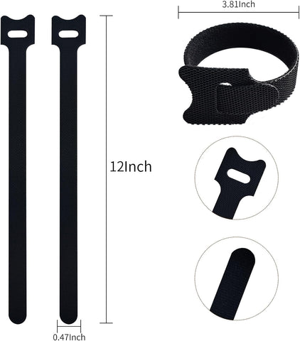 100 PCS 12 Inches Black Reusable Cable Ties,Multi-purpose Adjustable Cord Straps,Cable Organizer,Cord Wrap and Hook Loop Cords Management,Adjustable Cord Ties
