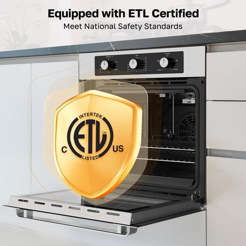 ThermoMate 24 Inch Gas Wall Oven, ETL Certified, Natural Gas Oven with Bake Broil Rotisserie Functions, 2.12 Cu.Ft, Convenction Fan, Timer, 120V Cord Plug, Stainless Steel