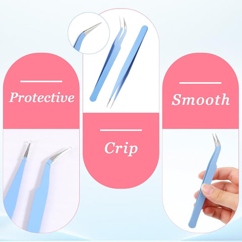 2 Pcs Sticker Tweezers, Craft Tweezers Scrapbooking Tools Precision Tweezer Blue Cute Crafting Tweezer for Stickers Lashes Electronics Scrapbooking (Blue)