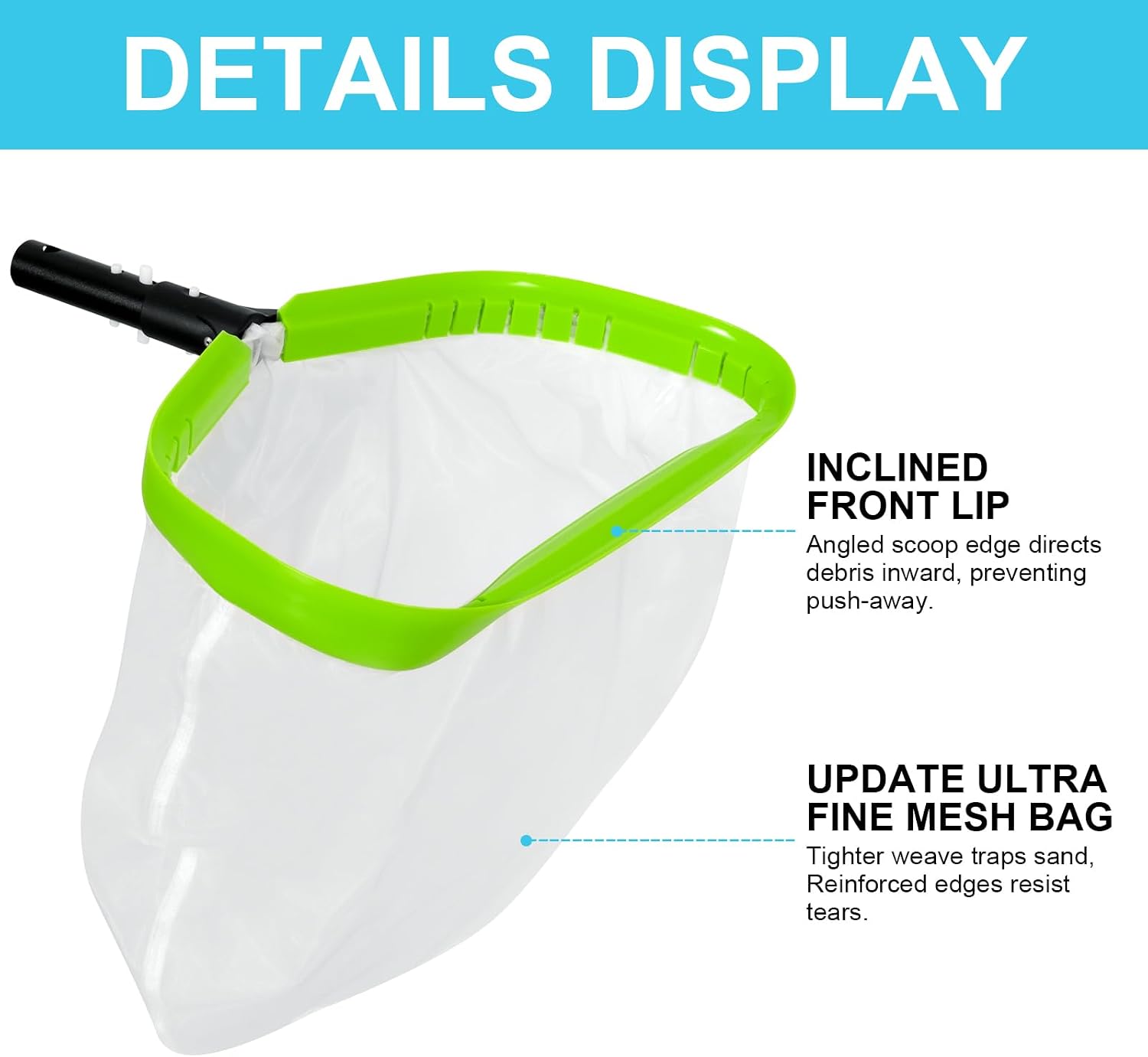 Pool Net,Professional Ultra Fine Mesh Pool Leaf Skimmer Nets for Silt, Sand,Pollen Debris Cleaning with Super Extra Fine Nylon Deep Bag,Heavy Duty Aluminum Frame & Handle Rake(Pole Not Included)