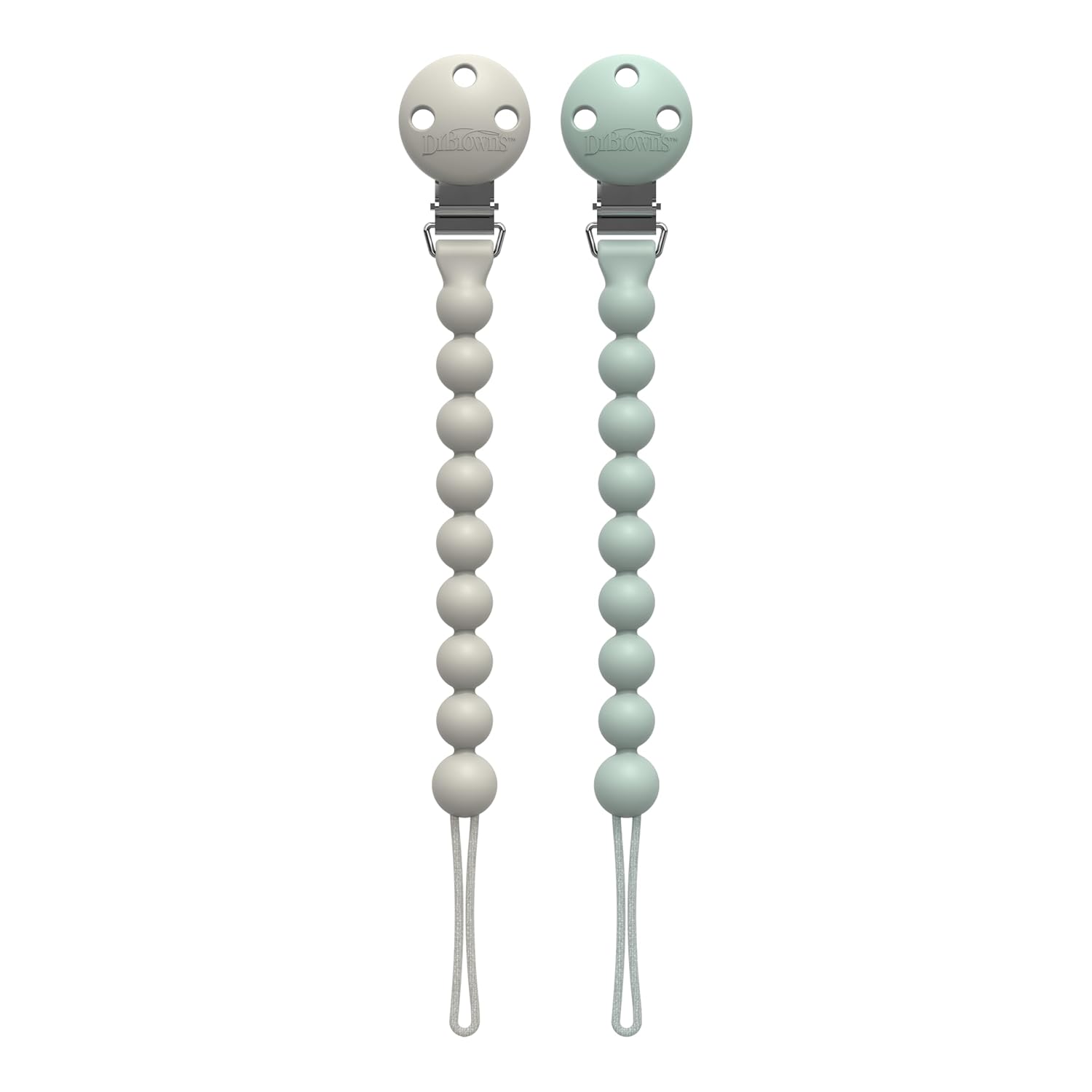 Dr. Brown's Silicone Pacifier Clips, Green/Gray, 0-18 Months, 2-Pack