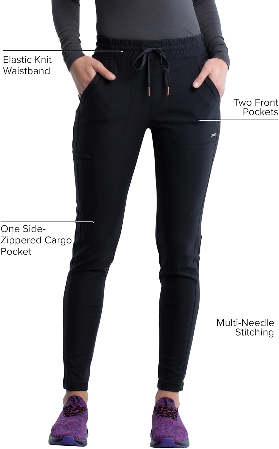 Cherokee Form Womens Mid Rise Tapered Leg Drawstring Scrub Pants 5 Pockets