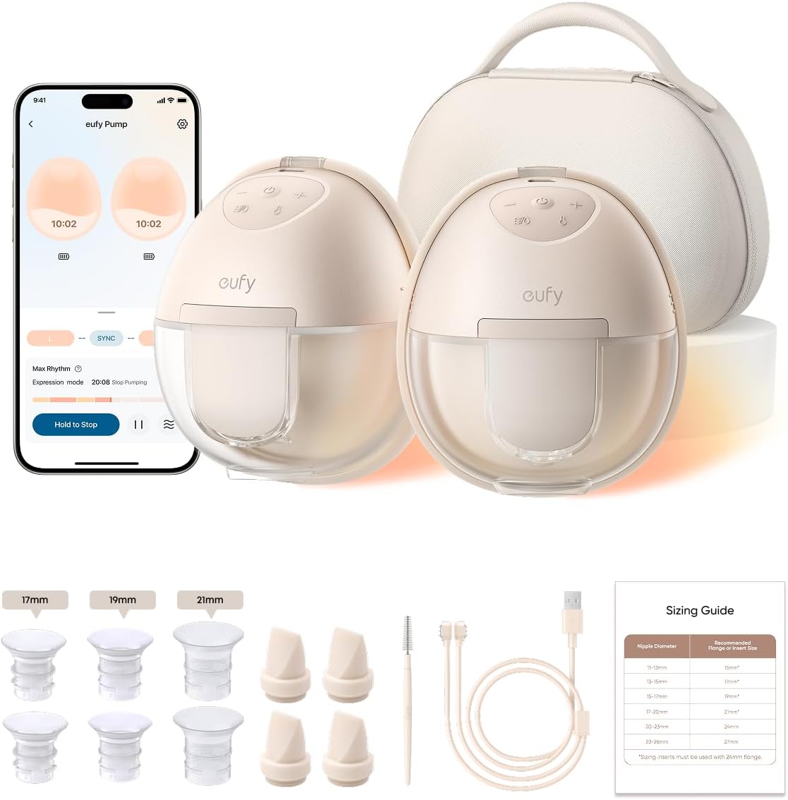 eufy Heated Wearable Breast Pump S1 Pro, Charging Case, Hands-Free