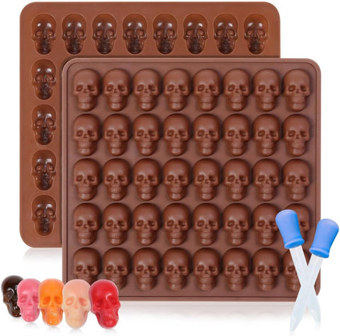 Skull Silicone Molds, Halloween Gummy Chocolate Molds 2 Pcs Mini Skull Mold