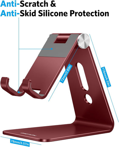 OMOTON C2 Adjustable Cell Phone Stand with Charging Cutout, Cherry Red