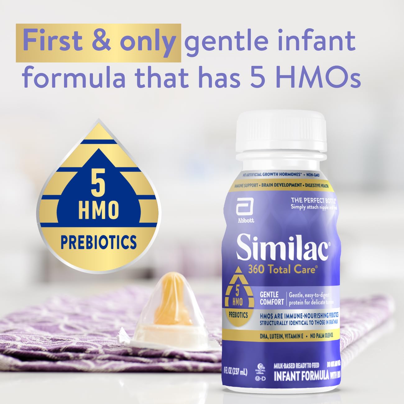 Similac 360 Total Care Gentle Comfort Baby Formula, Easy-to-Digest Formula, Has 5 HMO Prebiotics, Ready-to-Feed Infant Formula, 8-fl-oz Bottle, Pack of 24