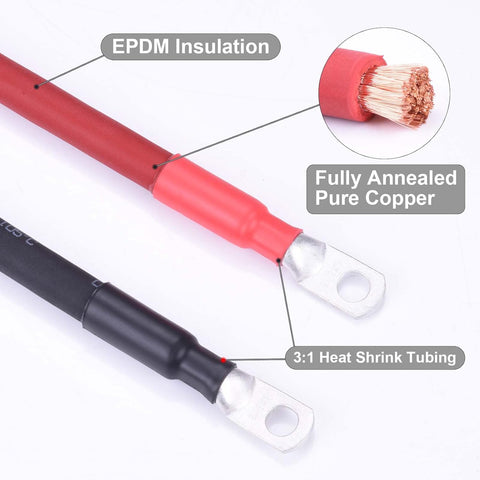 6 AWG Flexible Battery Cable with 5/16" Terminals - OFC Pure Copper Inverter & Welding Wire for Automotive Solar RV Motorcycle (Red + Black 1FT Pair)