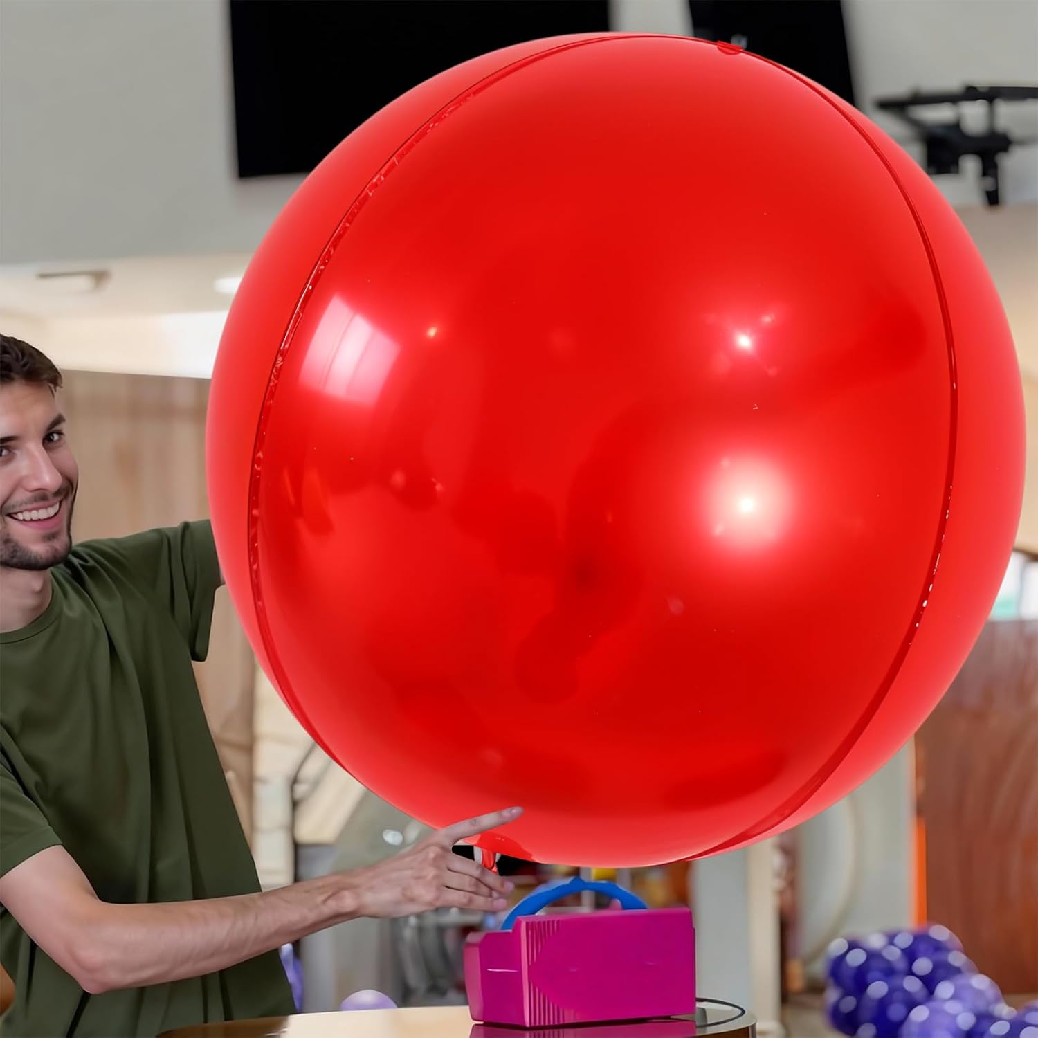 50 Inch Metallic Red Round Foil Balloons 3pcs Large 4D Ball Balloons