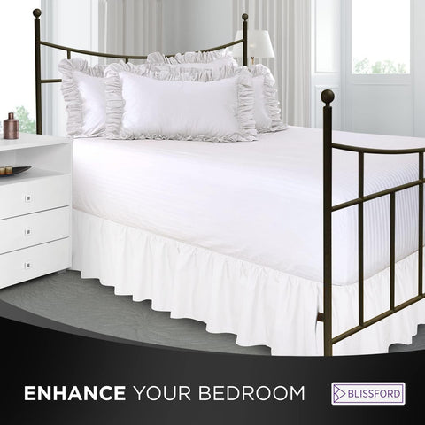 BLISSFORD White Bed Skirt King Size 14 inch Drop - with Split Corners - Cotton Blend Ruffled Bed Skirt, Dust Ruffle with Platform, White King Size BedSkirt, Machine Washable