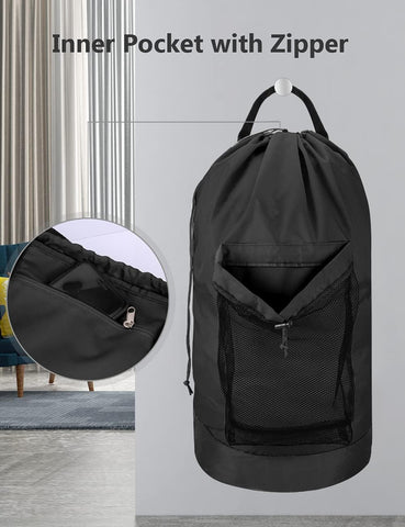 Dalykate Backpack Laundry Bag, 115L Large Hamper with Shoulder Straps, Drawstring Closure, Mesh Pocket, Black