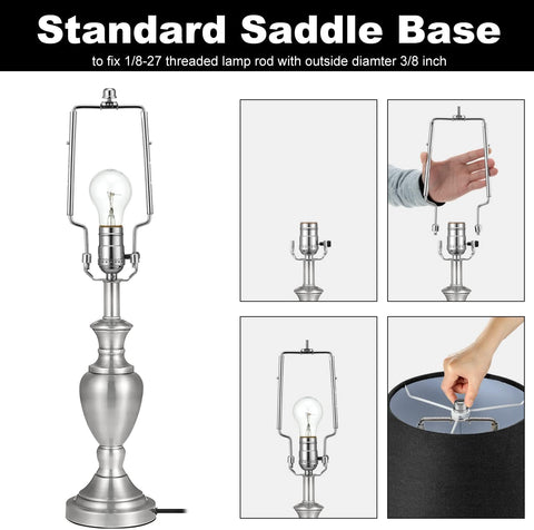 Lamp Harp Kit, 7 8 9 10 inch Adjustable Lamp Shade Holder, Hardware Parts Included Harp Frame and Finials, Standard Saddle, E14 E26 E27 Light Base UNO Fitter Adapter, Lamp Bracket Accessories (Silver)