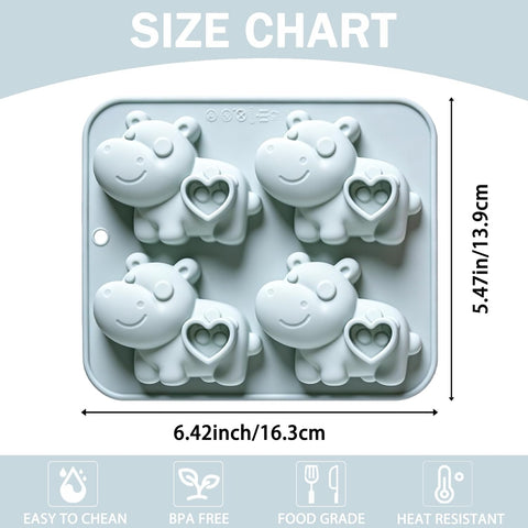 Hippo Silicone Molds, 4-Cavity Hippo Shaped Baking Tray for Chocolate, Candy, Ice Cube, Jello, Gummy, Cookie, Cake Decoration