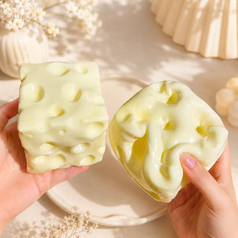 Realistic Swiss Cheese Squishy Toy – Dough Texture Stress Relief Fidget Toy for Adults, Anxiety Relief Sensory Tool, Unique Desk Decor, Not Edible-1PC