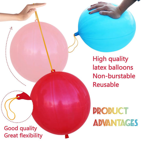 LEEZZIZZ 30Pcs Punch Balloons, Thickened Neon Punching Balloon Heavy Duty Party Favors for Kids with Rubber Band Handle, Bouncy Balls for Birthday Weddings Goodie Bag Stuffer Supply