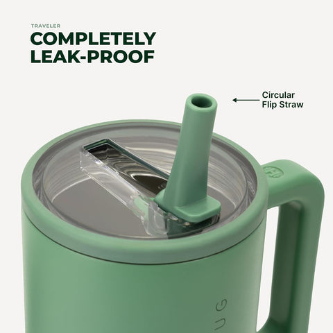 HydroJug Traveler 40oz, Insulated Tumbler with Handle & Straw, Sage