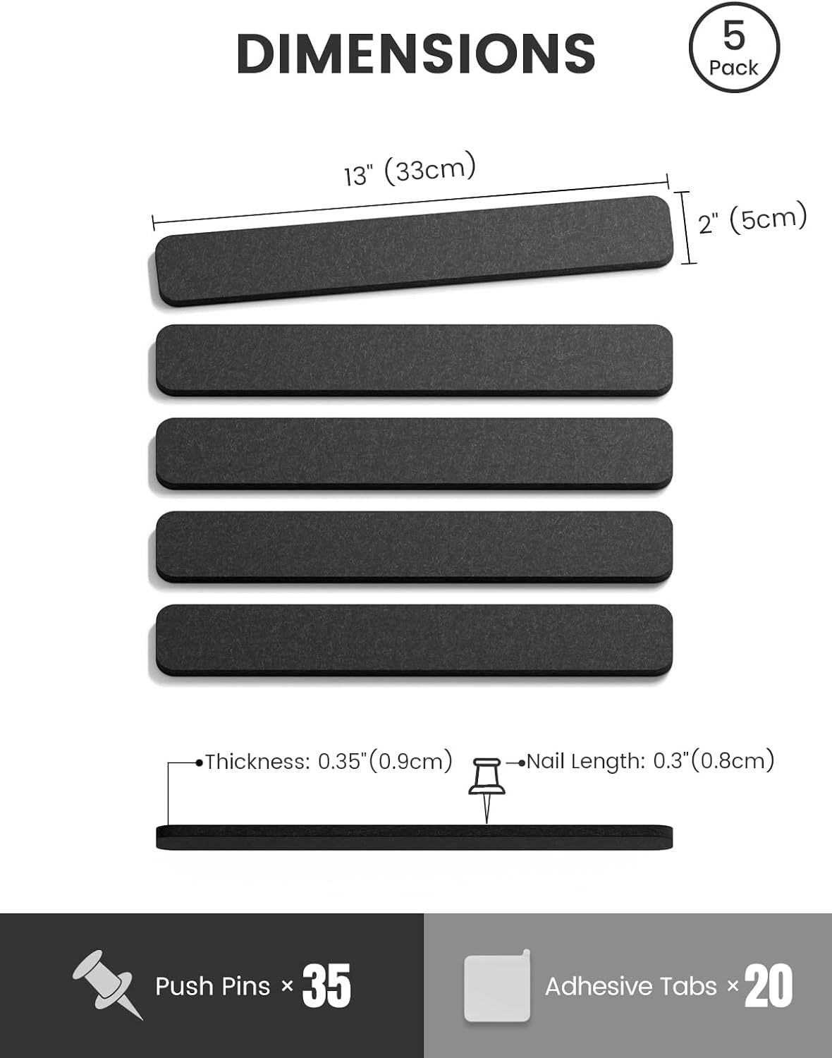 Fluxynara 13" x 2" Felt Wall Panels, Black