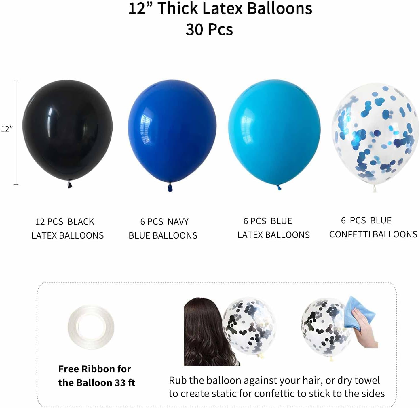 ANSOMO Blue and Black Happy Birthday Party Decorations for Boys Men Banner Balloons Navy Royal Light Blue Pom Poms Foil Curtain Décor Supplies 13th 16th 18th 20th 30th 40th 50th 60th 70th 80th