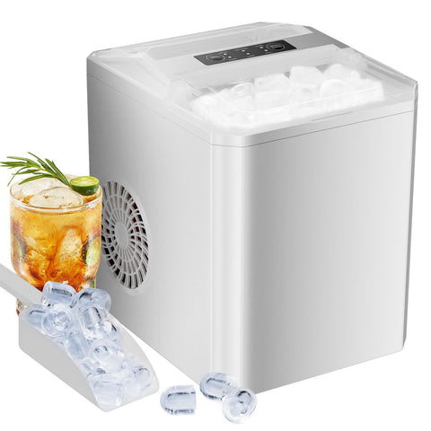 Sweetcrispy Countertop Ice Maker, Portable Ice Machine Self-Cleaning, 9 Cubes in 6 Mins, 26 lbs/24Hrs, 2 Sizes of Bullet Ice for Home Party Office, White